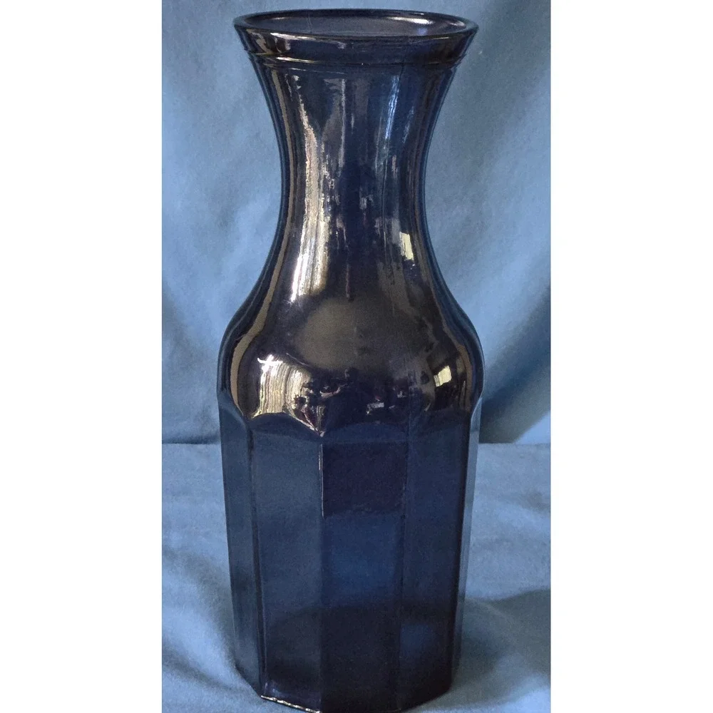 Vidrios San Miguel Cobalt Blue Recycled Glass Vase Hand Made Spain Octagon 10in